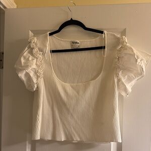 Arula white cropped Ruffle Sleeve top